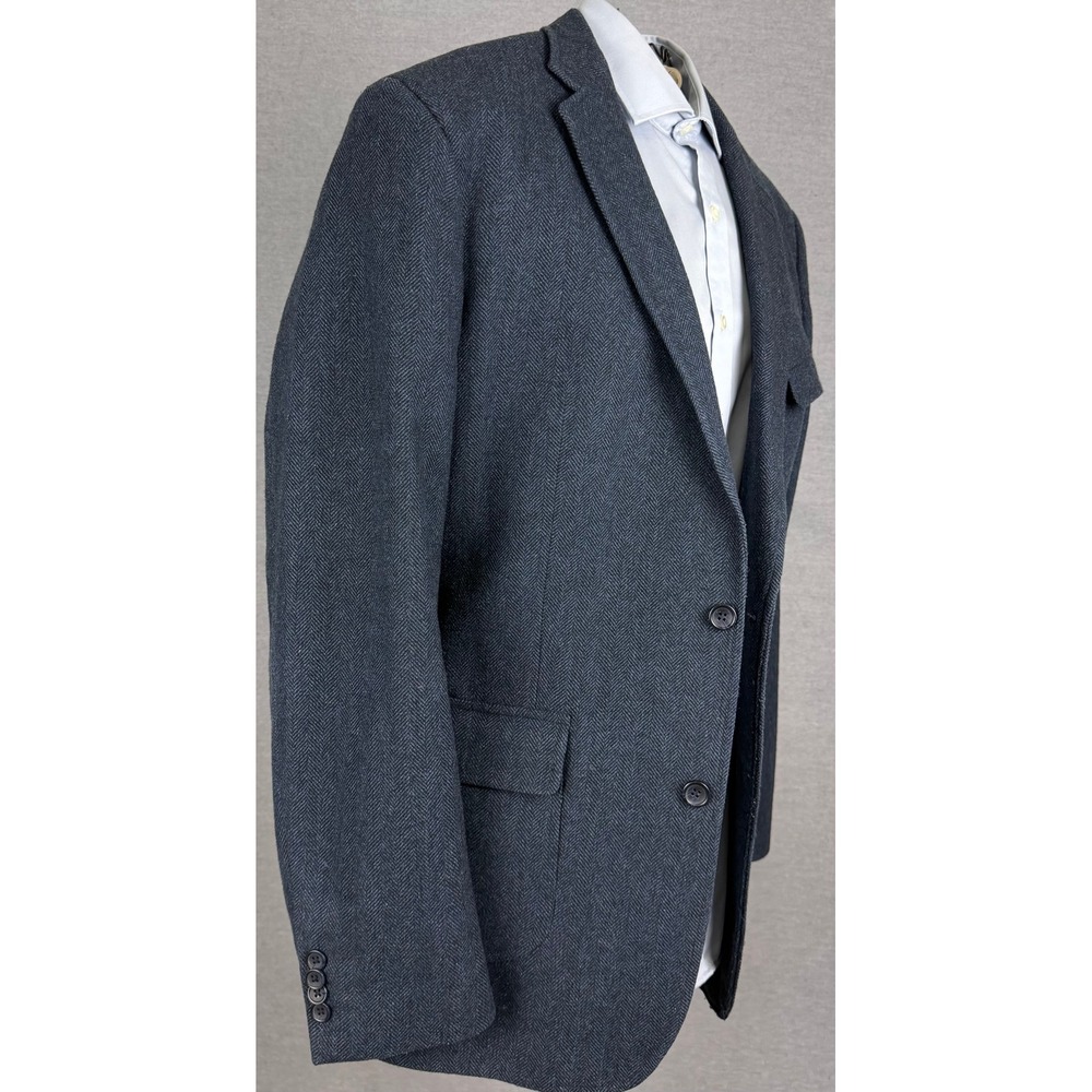 Banana Republic Mens 46L Herringbone Recycled Wool Blend Blazer Sport Coat Navy